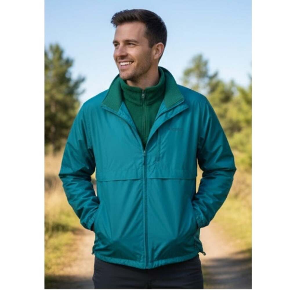 Woolrich Teton 4120 Windbreaker XL Green Packable Hiking Hooded Jacket Mens